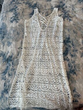 White Lace Sleeveless Dress with Crisscross Back